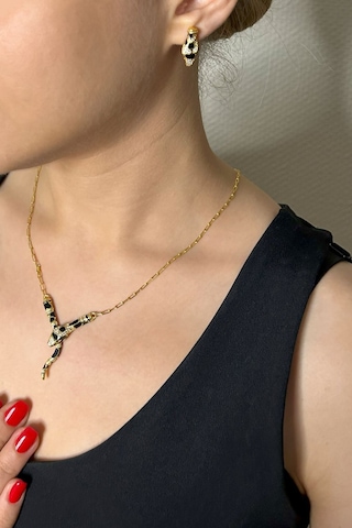 18k Altın Kaplamalı 925 Ayar Gümüş Tasarım Yılan Set - 67022102 Altın