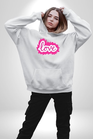 Pembe Panter Animasyon Kadın Erkek Beyaz Kapüşonlu Sweatshirt Hoodie Beyaz