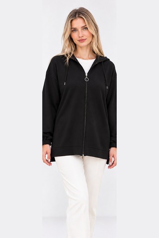 Fiolin Kristal 2 İplik Salaş Fermuarlı Sweatshirt siyah