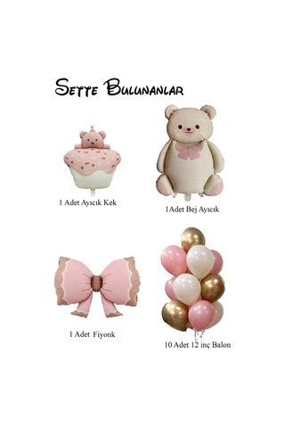 Baby Shower Retro Ayıcık Temalı Kız Bebek Kutlama Seti Pembe