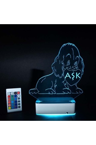 Kişiye Özel Kalp Ve Köpek 3D Led Lamba