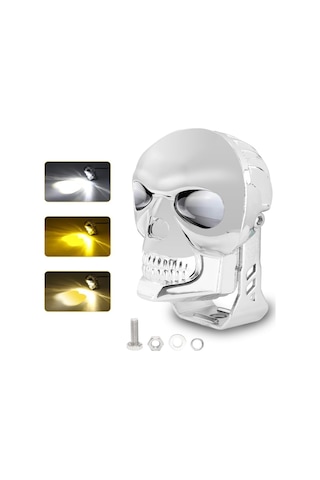 Motosiklet Led Sis Lambası Skull 3 Modlu Silver