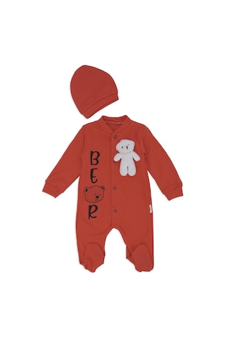 Bebelop Kız Bebek Bear Yazı Baskılı Şapkalı Ayı Oyuncaklı Kız Tulum 2'li 001