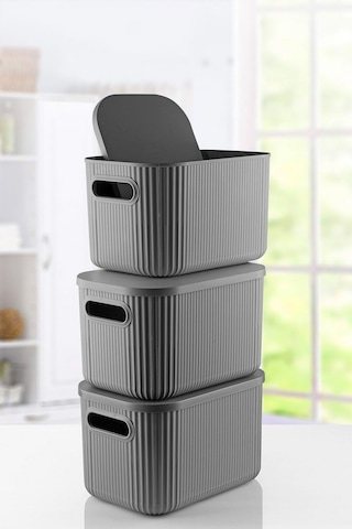 3'lü Set Çok Amaçlı Depolama Kutusu Antrasit 6,2lt