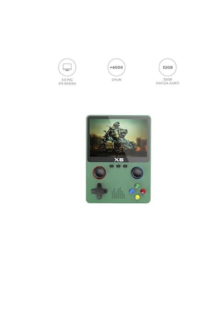 Torima X6 4000+ Klasik Oyunlu 3.5" Ips Ekran Kablosuz i Retro Oyun Konsolu Yeşil