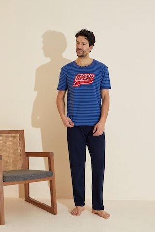 Siyah İnci Bisiklet Yaka Baskılı Örme Pijama Takım 25109829 Lacivert