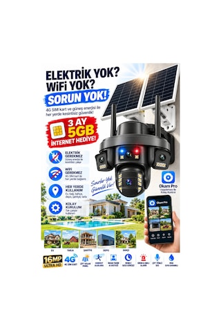 Premium 16mp 4g Solar Güvenlik Kamerası Çift Panel Ptz İnsan Takip Renkli Gece Görüş Ip66 Okam Pro