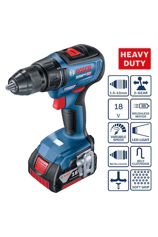 Bosch Professional GSR 18V-50 2x 2.0 Ah Delme/Vidalama Makinesi + 43 Parça Set + Çanta - 06019H5004