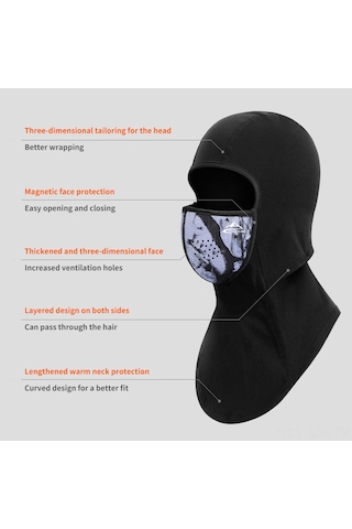 Geeroyoo Kış Sporları İçin Manyetik Bağlantılı Isıtıcı Yüz Maskesi Dtj47, Siyah/beyaz/gri, L Boy Gri