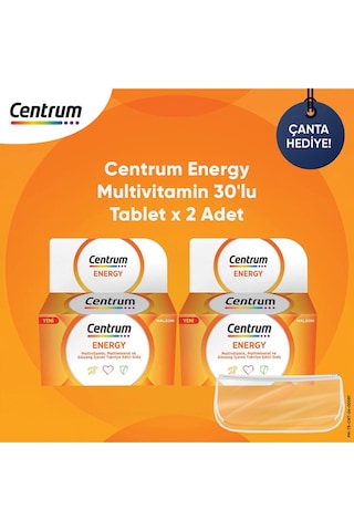 Centrum Energy Multivitamin Takviye Edici Gıda 2 x 30 Tablet + Çanta
