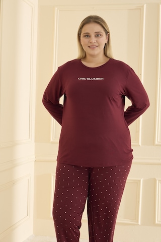 Mihra Kadın Pijama Takımı Büyük Beden & Battal Uzun Kol Bordo