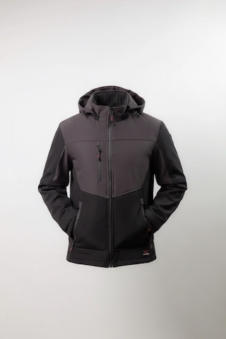 Vatan Tekstil Erkek Softshell Kışlık Kapüşonlu Mont Rüzgar Geçirmez Su İtici İçi Polarlı Kırmızı Siyah Siyah Füme