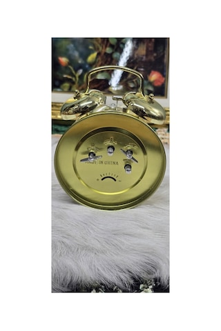 Vintage Metal Kurmalı Çalar Saat Altın Renk Klasik Tasarım