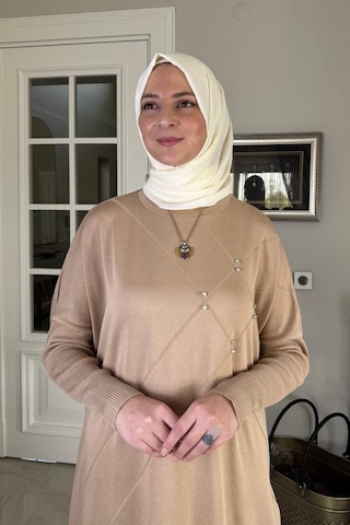 Rabia Şamlı Melda Triko Tunik Bej Çok Renkli