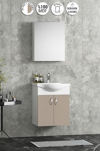 Yıldız 50 Cm Beyaz-selenit Mdf Seramik Lavabolu Asma Banyo Dolabı Takımı