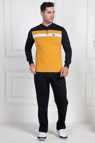 Mecit Pijama Mecit 2763 Erkek Sarı-siyah Pamuklu Büyük Beden Pijama Takımı Sarı