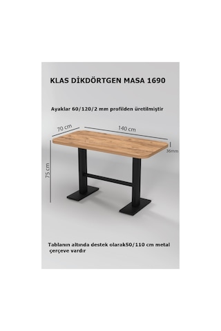 Klas 70/140 Yemek Masası, Mutfak Masası , Kafe Masası 1690 Atlantik Çam-siyah