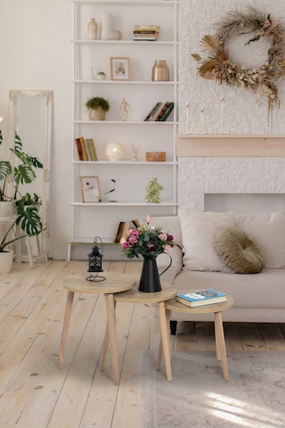 Zigon Sehpa / Üçlü Sehpa / Servis Sehpası /dekoratif Sehpa / Floara Ring Meşe