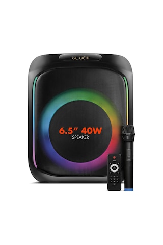 Powerway MIO Taşınabilir Mikrofonlu 40 W Parti Karaoke Kumandalı Bluetooth Hoparlör Led Işıklı