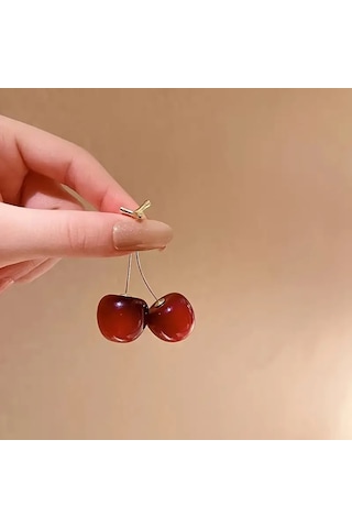 Mumicemum Kiraz Küpe Kırmız - Altın