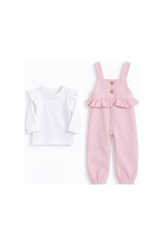 Babyhola Kız Bebek Çocuk Salopet Badi Takım 2338 Pudra