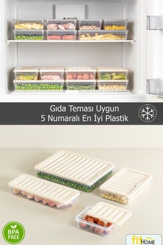 12 Adet Fitbox Saklama Kabı Buzdolabı Ve Buzluk Düzenleyici Hava Geçirmez Set Gri Kapak