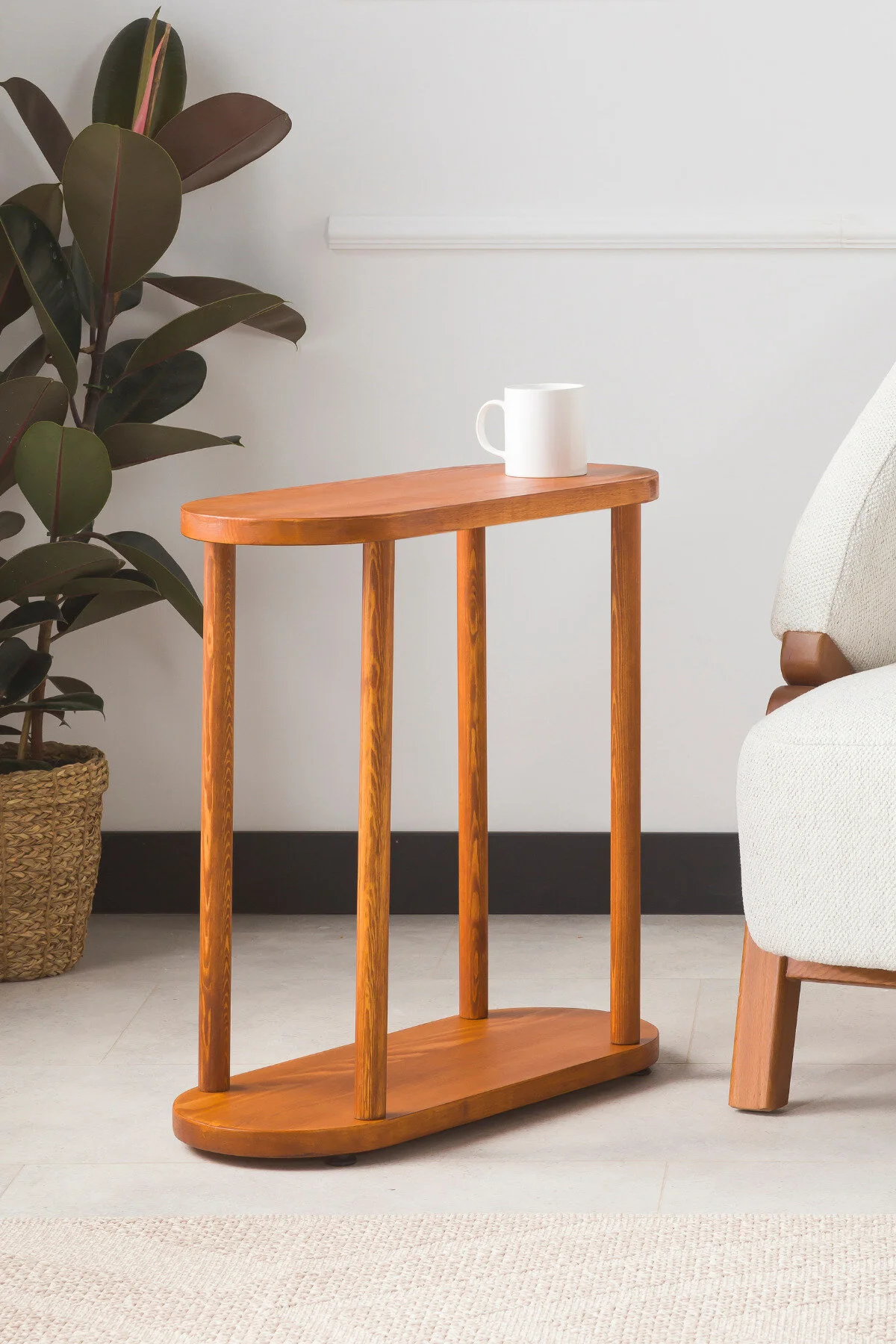 Furnirem Masif Ahşap Oval Yan Sehpa 55x20 Cm Kestane