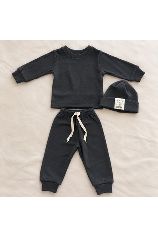 Hukids Unisex Fitilli 3'lü Bebek/çocuk Takımı Antrasit