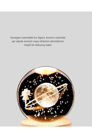 Ahşap Standlı Sarı Işıklı Dekoratif Küre Kız Figürü Tasarım Standart