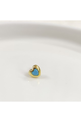 Turkuaz Büyük Kalp Gümüş Tragus Pıercıng - Altın Sarı Beyaz