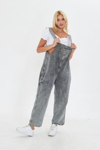 Antrasit Ayarlanabilir Askılı Cepli Oversize Kesim Denim Salopet Antrasit