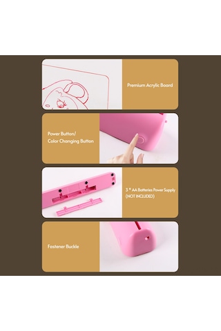 Samdoo Gri Led Işıklı 3d Çizim Tahtası - 11 Renk Efekti, 6 Fosforlu Kalem, 5 Şablon, Silgi - Eğitici Oyuncağı Gri