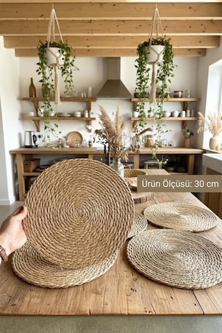 Atbyhome 6'li Doğal Hasır Amerikan Servis Masa Seti 30 Cm Diğer