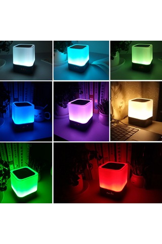 Springsun Siyah Led Renkli Atmosfer Lambası İle Bluetooth Hoparlör, 3 Seviye Isı Işığı, Saat Ve Alarm, Tf Kart/usb/aux Desteği, 1200mah Pil Diğer
