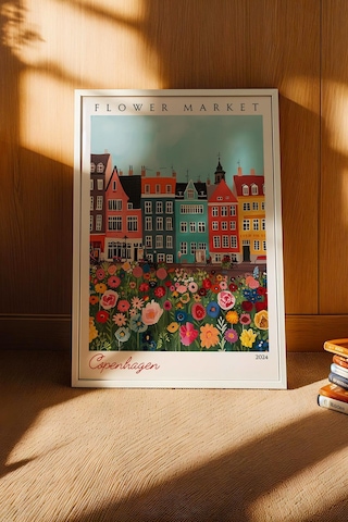 Kopenhag Danimarka Çerçeveli Tablo Seyahat Severlere Salon Ve Ofis İçin Estetik Duvar Dekoru Travel Flower Market