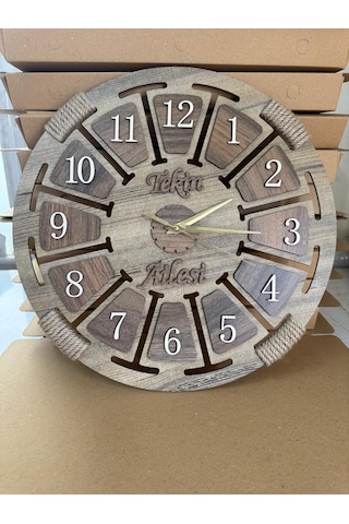 Kişiselleştirilebilir Ahşap Dekoratif Halatlı Duvar Saati Bej