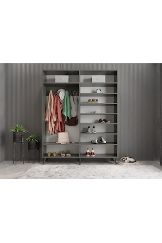 Açelya Portmanto Vestiyer Füme Beyaz - M2 160cm Montaj Dahil