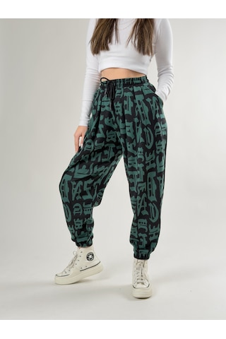 Cocopelli Chinese Desenli Yeşil Kadın Jogger Pantolon Coc2743 Yeşil
