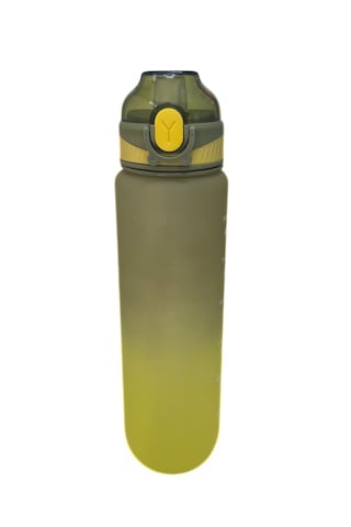 1000 Ml Plastik Motivasyon Matarası Pipetli, Kilitli Ve Taşıma Kulplu Yeşil - Koyu Yeşil