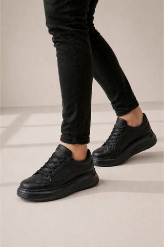 DMR Elegance Jy507 Dara Bağcıklı Cilt Erkek Günlük Sneaker Ayakkabı Cst Siyah