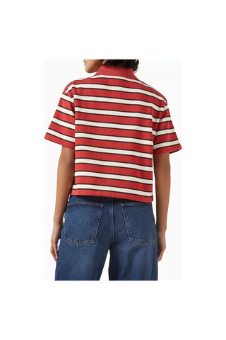 Enandı Çizgili Terry Kumaş Cropped Polo Tişört, Modern Kesim Ve Rahat Yapı Kırmızı