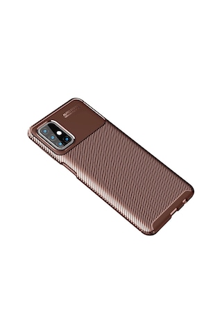 Samsung Galaxy M31s Kılıf Auto Focus Karbon Kapak - Kahverengi