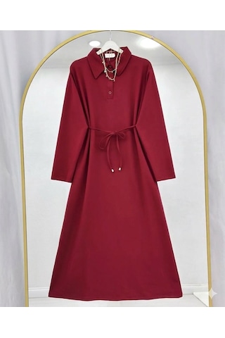 Lovie Moda Kadın Polo Yaka Bağcıklı Elbise -kırmızı