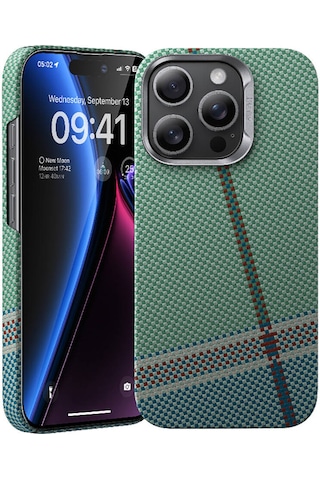 Apple Uyumlu iPhone 16 Pro Max Kılıf Magsafe Şarj Karbon Fiber Tasarım Benks Passion Green Armorair Kevlar Yeşil
