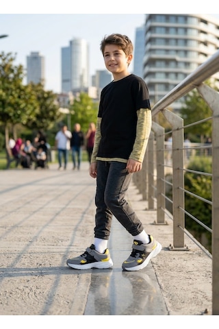 Cool Kids Erkek Çocuğu Kışlık Su Geçirmez Kaydırmaz Hafif Eva Taban Ortopedik Rahat Cilt Deri Spor Ayakkabı Fürme Sarı
