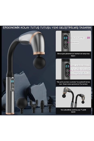 Enshall Amg16 Saplı Masaj Tabancası,lcd Ekranlı Sırt Masaj Aleti Açık Gri