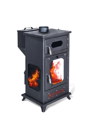 Etinova Eti-b8 Büyük Üç Tarafı Camlı Fırınlı Odun Ve Pelet Yakan Şömine Tipi Soba