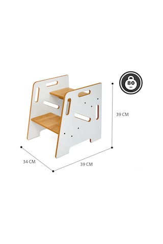 Minera Çocuk / Yetişkin Ahşap Basamak, Yükseltici, Tabure Ahşap - Beyaz