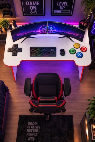 Profesyonel Rgb Ledli Oyuncu Masası 140 75 75 Cm Bilgisayar Masası Gamer Çalışma Masası Beyaz
