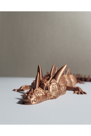 55 Cm Bakır Renkli Dev Ejderha Figürü 3d Baskı Ejderha Heykeli Metalik Görünümlü Tasarım